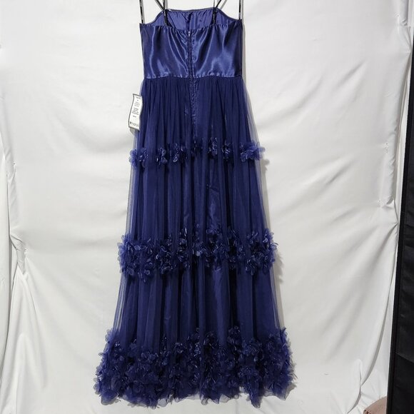 Speechless Navy Blue Formal Strapless A-line Dress with 3D Florals - Size 11 - Picture 2 of 13